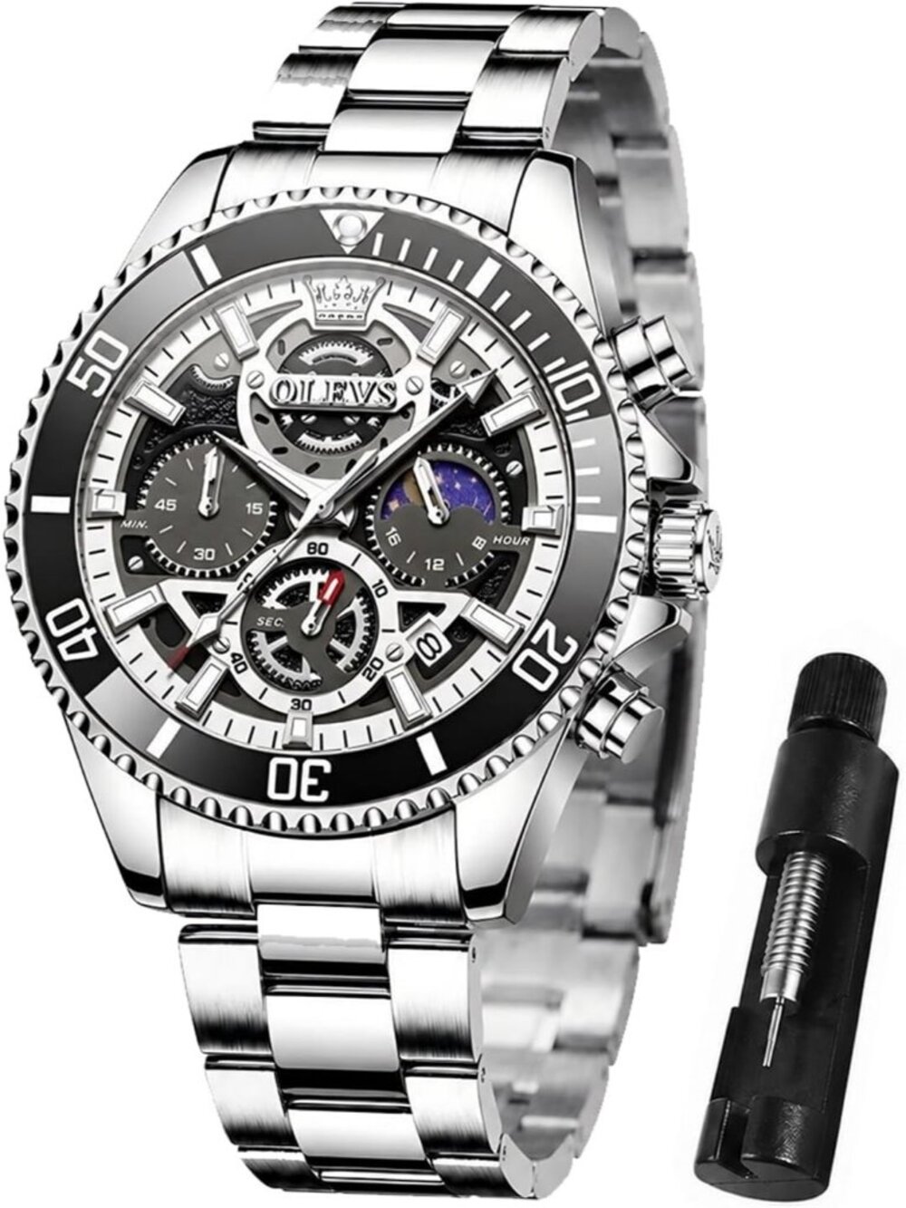 Men's Silver-White Stainless Steel Waterproof Business Date Dress Wrist Watch